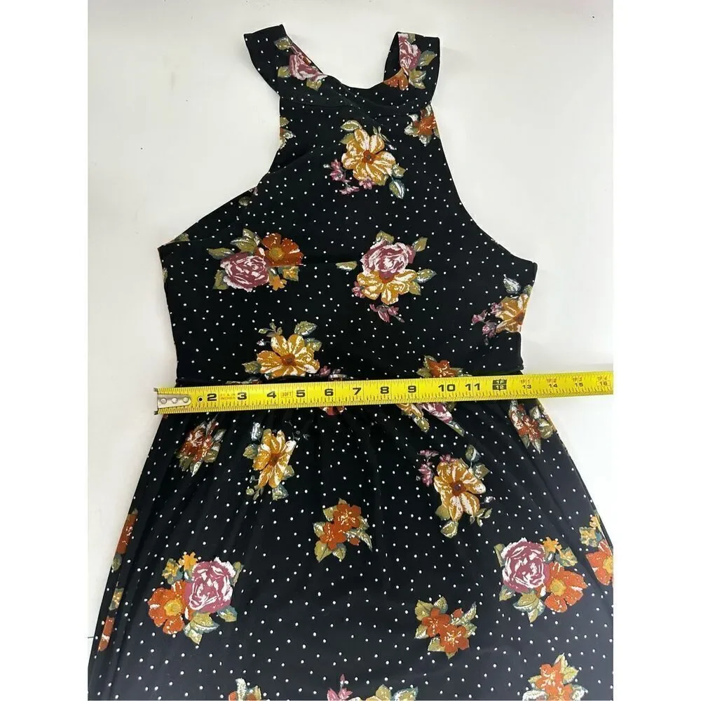 Free People Women's Maxi Dress Size SP Floral Print Sleeveless Cross Straps Boho